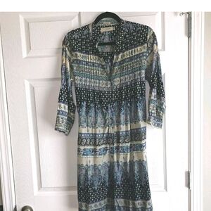 Ellus Originals Brazil 100%Cotton Dress LS  Pintuck Breezy Tribal Boho Beach L